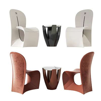 Modern Table and Chair Combination with White Brown Leather Seats and Unique Base Design 3d model