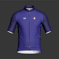 Blue Short Sleeve Cycling Jersey With Front Zipper And Brand Logos