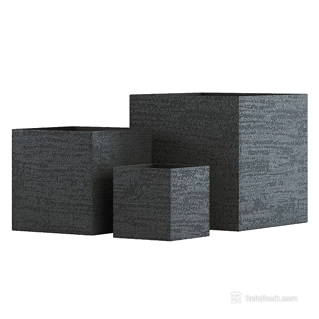 Black Cube Shaped Ceramic Vessels With Various Sizes And Textured Surface 3d model