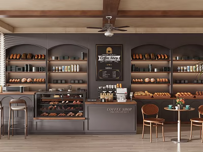 Bakery Sweet Shop Coffee Shop Milk Tea Shop Bakery Showcase Container Coffee Shop Bar Counter Dining Table Sweet Shop Cashier Cashier Coffee Shop Equipment 3d model