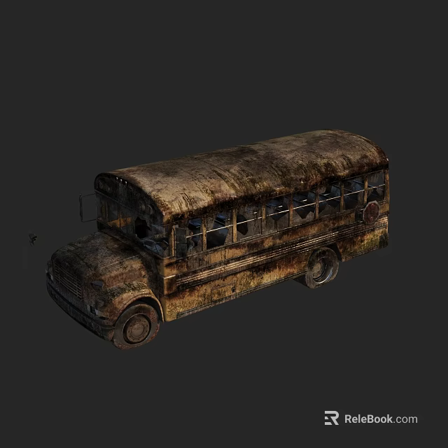 Old Rusty Functional Bus With Worn Exterior And Broken Windows 3d model 