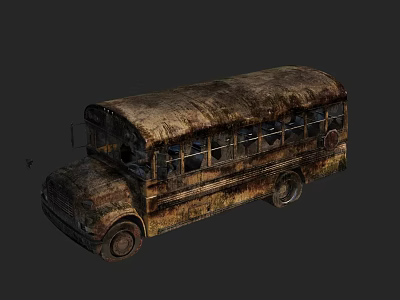 Old Rusty Functional Bus With Worn Exterior And Broken Windows 3d model