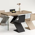 Modern Dining Table Set With Wooden Top Glass Legs And Mixed Color Chairs