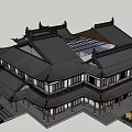 Traditional Chinese Ancient Architecture Featuring Overhanging Eaves And Wooden Structure Design