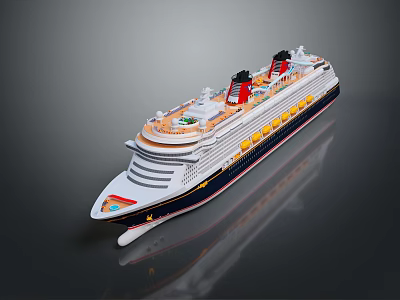 Luxury Cruise Ship With Multiple Decks Red Black Funnels And Yellow Lifeboats 3d model