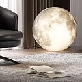 Modern Black Leather Single Chair With Swivel Base Moon Lamp Near Floor To Ceiling Window