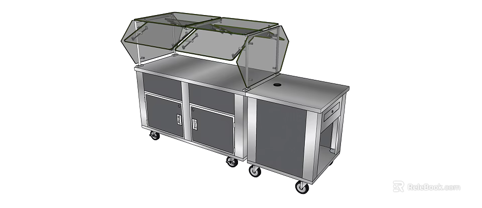 Stainless Steel Commercial Food Service Cart With Transparent Display Covers And Wheels 3d model 