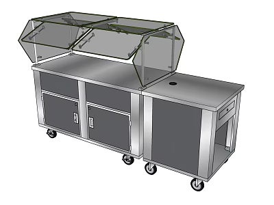 Stainless Steel Commercial Food Service Cart With Transparent Display Covers And Wheels 3d model