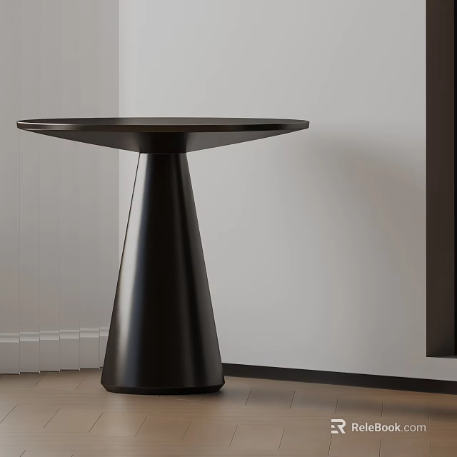 Modern Black Side Table With Conical Base Round Top Against White Wall 3d model