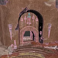 Traditional Adobe Interior With Arched Doorway Hanging Bells And Conical Decorations