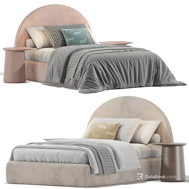 Modern Single Bed With Arched Headboard Bedside Tables And Soft Bedding Pillows 3d model 
