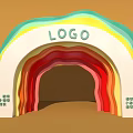 Multicolored Layered Rainbow Archway with Top Logo and Side Decorative Text in Modern Design