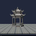Ancient Chinese Pavilion With Multi Tiered Roof Ornate Eaves White Columns And Railing