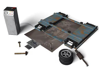 Automotive Repair Commercial Equipment with Tire Bolts and Metal Plates on Platform 3d model
