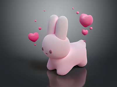 Cute Pink Rabbit Toy With Floppy Ears And Heart Shaped Bubbles 3d model