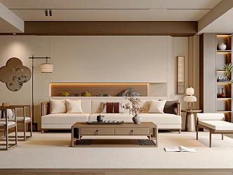 New Chinese-style Song-style Living Room Sofa Coffee Table Combination Leisure Chair Pier New Chinese-style Sofa Background Wall 3d model