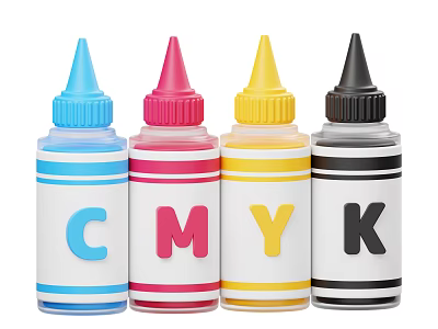 Ornamental Decoration Set Featuring Four CMYK Ink Bottles With Blue Pink Yellow Black Colors 3d model