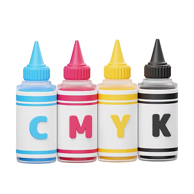 Ornamental Decoration Set Featuring Four CMYK Ink Bottles With Blue Pink Yellow Black Colors 3d model