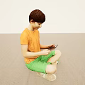 Boy Sitting Cross Legged On Floor Using Digital Tablet In Orange Shirt Green Shorts 3d model