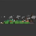 Miniature Landscape Home Decoration With Volcano Buildings Trees River And Smoke Details