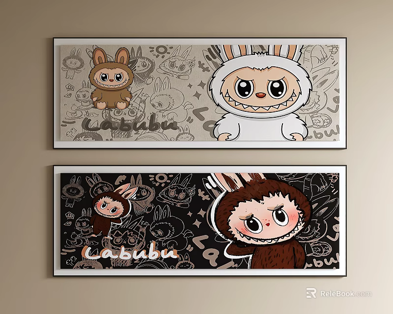 Cute Cartoon Rabbit Wall Art With Cabbage Text And Playful Design 3d model 