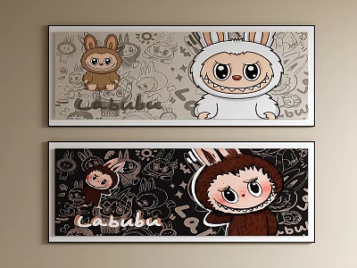 Cute Cartoon Rabbit Wall Art With Cabbage Text And Playful Design 3d model