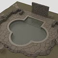 Courtyard Pool With Circular Shape Stone Wall Slab Floor And Decorative Columns 3d model