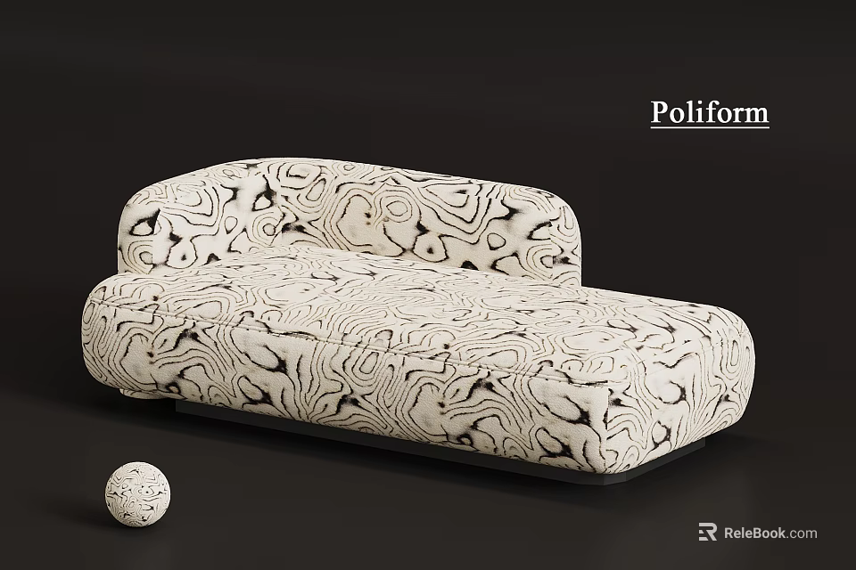 Poliform Modern Chaise Lounge With White And Black Marble Pattern Design 3d model 
