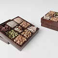 Assorted Nuts And Seeds In Wooden Trays With Divided Compartments 3d model