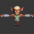 Red Horned Fantasy Game Character 3D Model With Green Tattoos And Block Arms