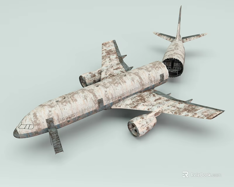 Vintage Weathered Passenger Plane Model With Mottled Fuselage And Exposed Wings 3d model 