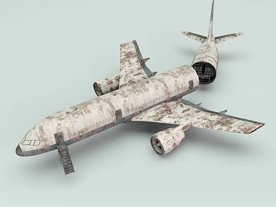 Vintage Weathered Passenger Plane Model With Mottled Fuselage And Exposed Wings 3d model