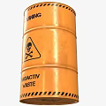 Industrial Radioactive Waste Storage Drum With Orange Color Skull Symbol And Warning Sign