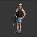 Snowboarder Standing With Yellow Helmet Brown Vest Blue Shorts Snowboard And Ski Boots