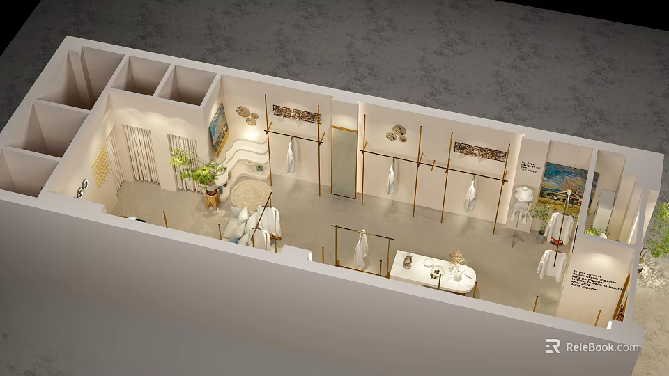 Clothing Store Interior Design With Clothing Racks Displayed Clothes And Decorations 3d model 