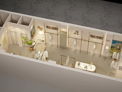 Clothing Store Interior Design With Clothing Racks Displayed Clothes And Decorations 3d model