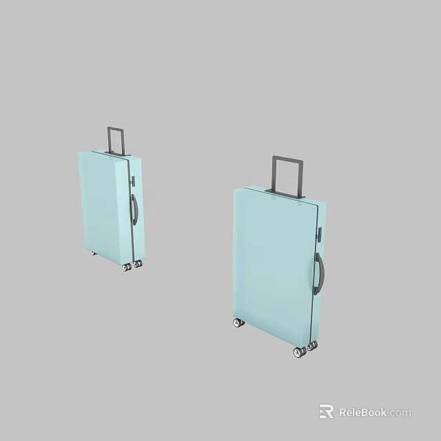 Two Light Blue Sleek Suitcases With Black Handles And Rolling Wheels 3d model 