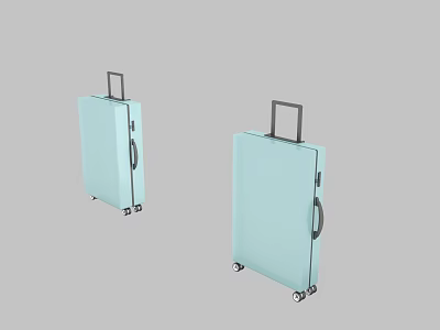 Two Light Blue Sleek Suitcases With Black Handles And Rolling Wheels 3d model