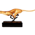 Wooden Cheetah Sculpture In Running Pose With Black Base Decorative Figurine