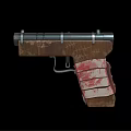 Vintage Scratched Wooden Pistol With Red Stained Grip And Metal Barrel Design