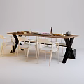 Modern Minimalist Wooden Dining Table Set with Light Upholstered Chairs and Tableware