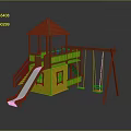 Kids Outdoor Wooden Play Structure With Slide Swing And Roofed Playhouse