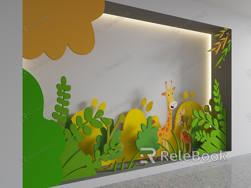 Cartoon background minimalist cartoon forest giraffe forest background wall cartoon stage background cartoon forest background wall model