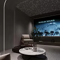 Modern Home Theater Room With Large Projection Screen Comfortable Seating And Starry Ceiling