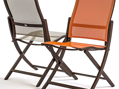 Gray and Orange Mesh Folding Outdoor Leisure Chairs with Brown Frame 3d model
