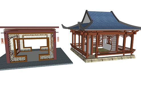 Chinese style pavilion antique square pavilion 3d model