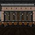 Industrial Meeting Room Interior With Brick Walls Long Table And Pendant Lights