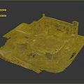 Modern Ancient Ruins Model Display With Broken Walls Green Vegetation Red Dome And Detailed Decorations