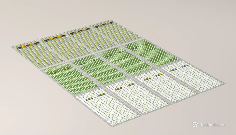 Organized Parking Lot Layout With Marked Green And White Parking Spaces 3d model 
