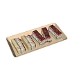 Five Sliced Cakes on Light Colored Tray with Cream and Berries and Different Colors